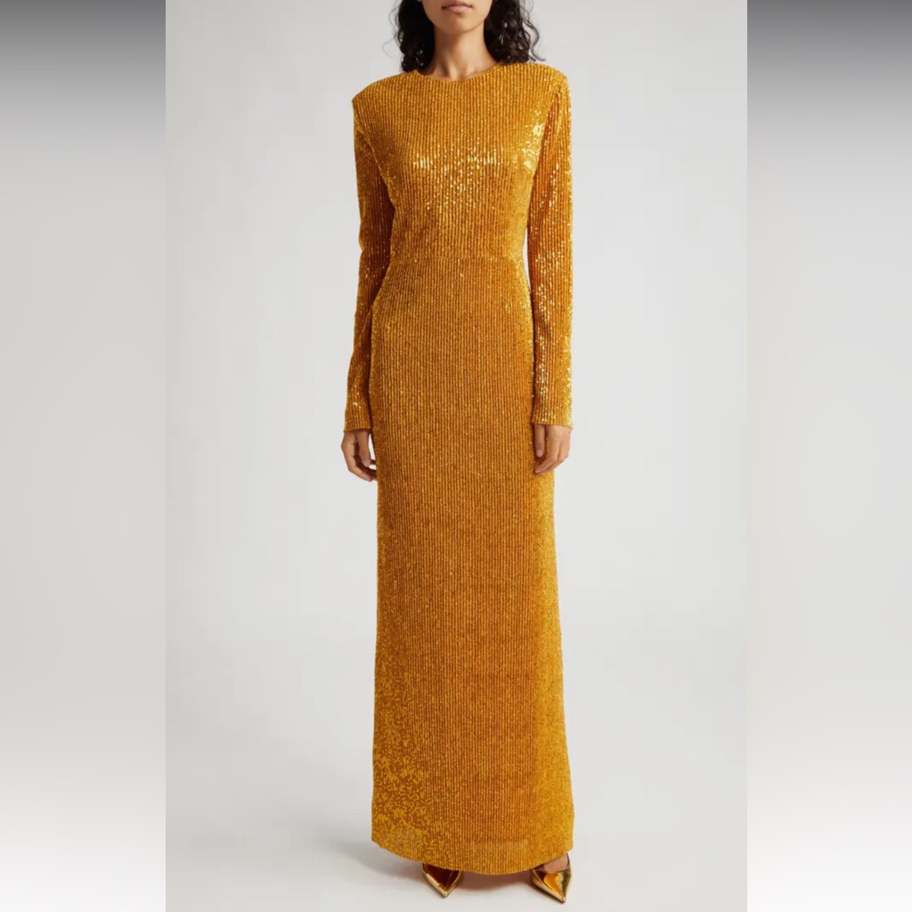 Stine Goya Gold Carson Sequin Long Sleeve Gown